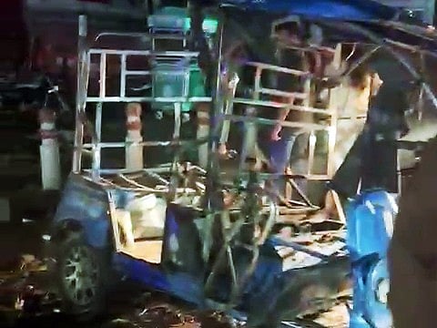 Wreckage remains on an e-rickshaw at the spot after an explosion in a car near the Red Fort, in Delhi on Monday