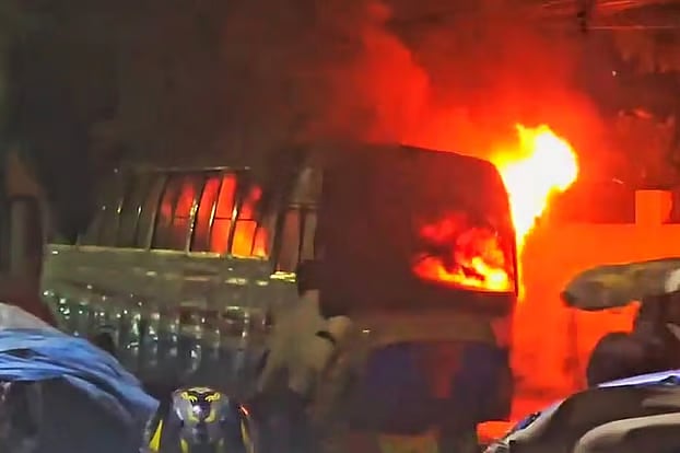 A coach of Malancha Paribahan caught fire in Sutrapur, Dhaka Tuesday, at around 6:00 pm today