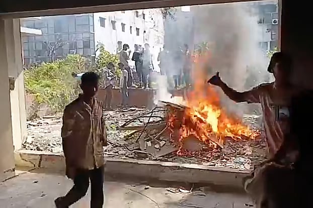 The central office of the banned Awami League in Gulistan, Dhaka was set on