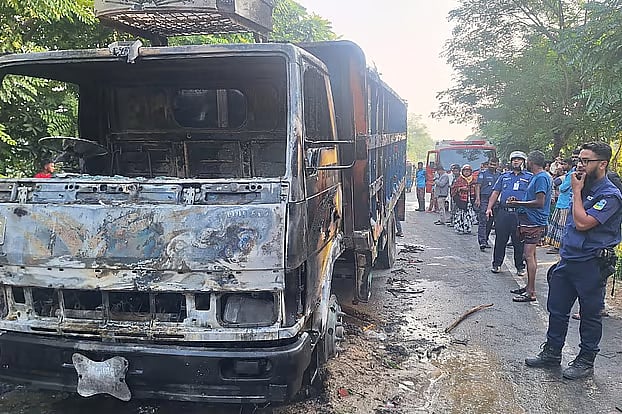 A truck was set on fire at Tastar Kandi in Nawdoba by the Awami League leaders and activists around 6:00 am on 13 November, 2025