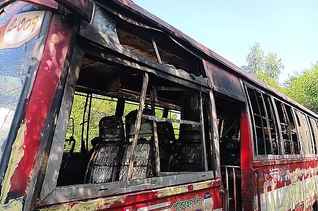 Miscreants set fire to a parked passenger bus in the Baktarpur area of Kaliakair upazila in Gazipur on Thursday.