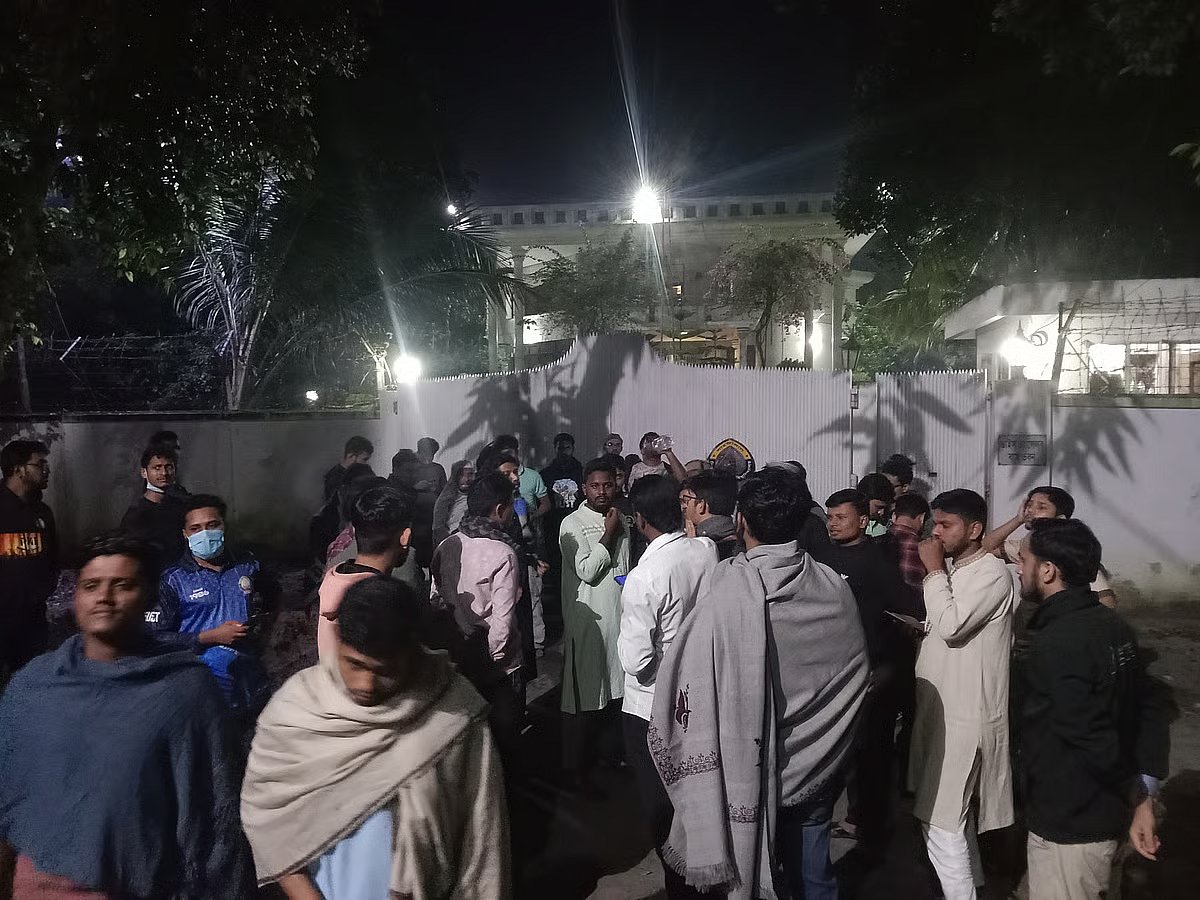Students at Shahjalal University of Science and Technology (SUST) in Sylhet stage a sit-in demanding the announcement of the date for the central students’ union (SUCSU) election on 13 November 2025.
