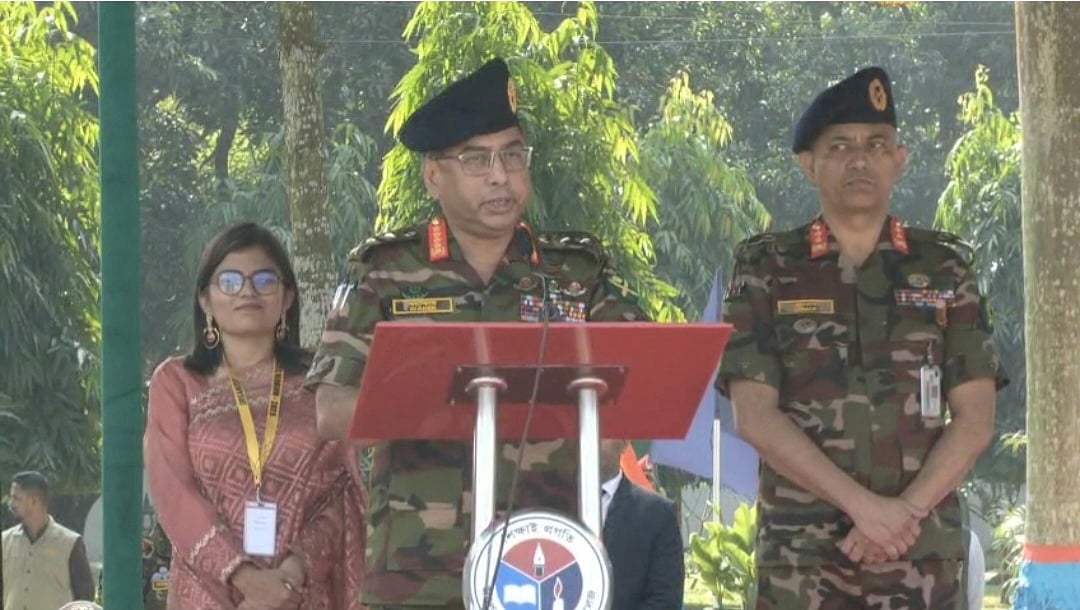 Chief of Army Staff General Waker-Uz-Zaman addressing the opening session of a three-day first reunion of former cadets at Joypurhat Girls’ Cadet College.