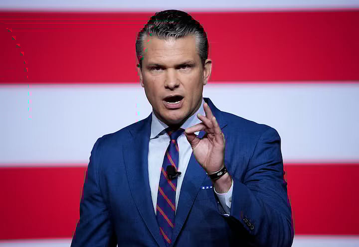 US Secretary of Defense Pete Hegseth speaks to senior military leaders at Marine Corps Base Quantico, in Quantico, Virginia, US, 30 September, 2025.