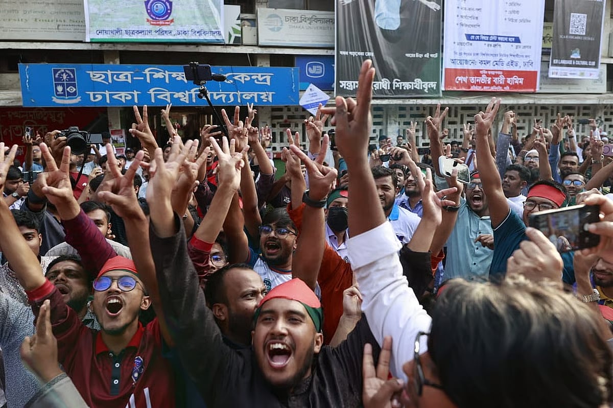 Celebrations at Dhaka University after the International Crimes Tribunal delivered the verdict.