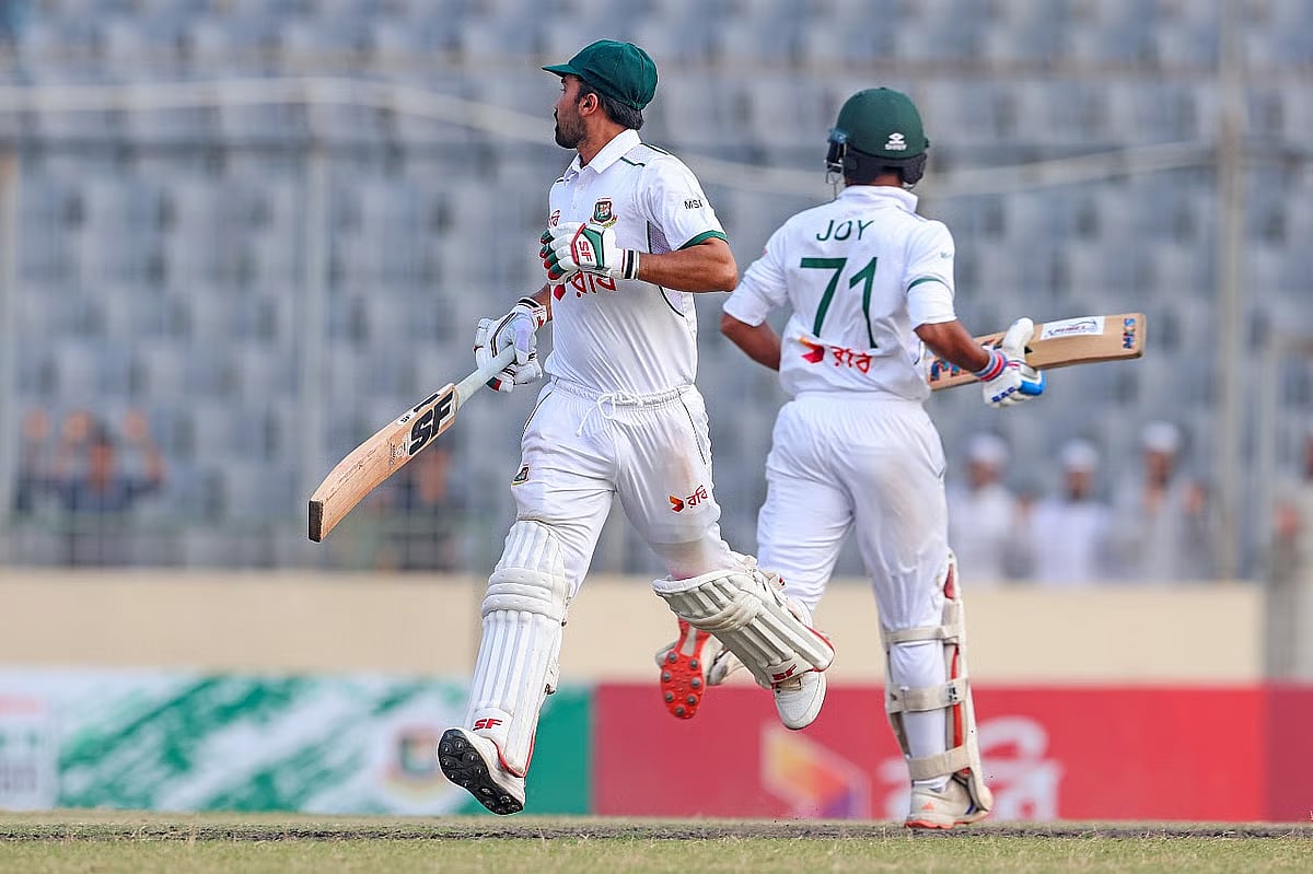 Bangladesh openers Shadman Islam and Mahmudul Hasan Joy in action in the 2nd Test against Ireland at Sher-e-Bangla National Cricket Stadium, Mirpur, Dhaka, on 21 November 2025