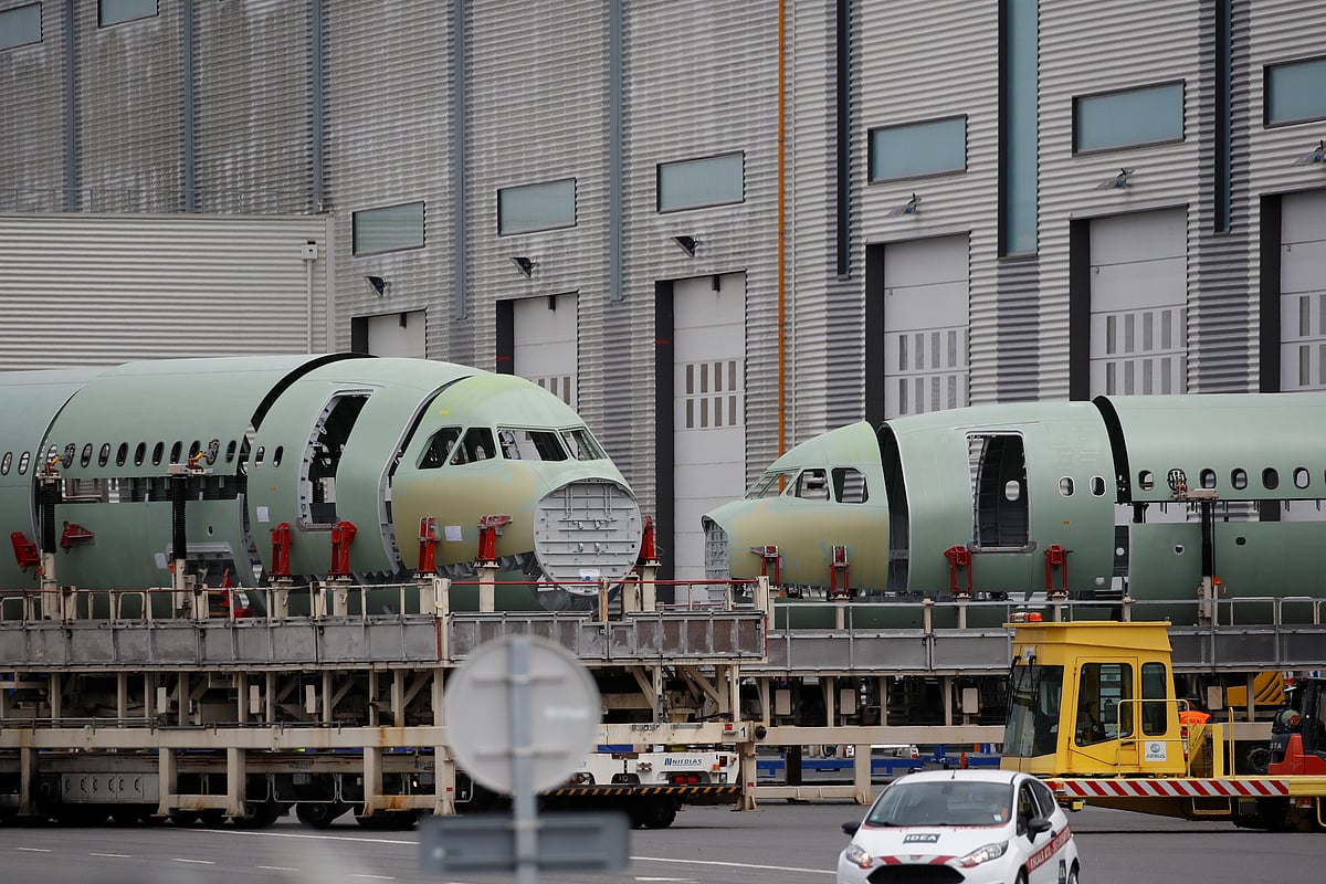 Fuselage sections of Airbus A320-family aircrafts are seen at the Airbus facility in Montoir-de-Bretagne near Saint-Nazaire, France, 1 July 2020.