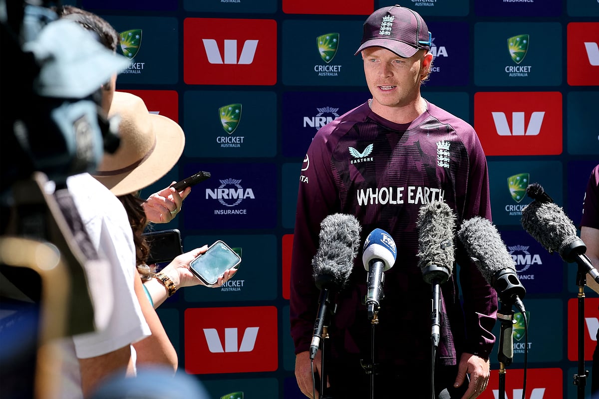 England’s Ollie Pope speaks to the media at The Gabba in Brisbane ahead of the second Ashes cricket Test on 2 December 2025.
