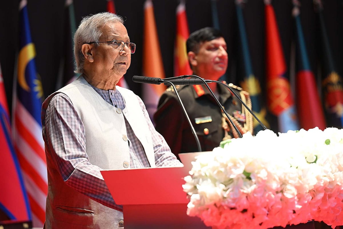 Chief Adviser Professor Muhammad Yunus spoke at the graduation ceremony of the National Defence Course and Armed Forces War Course 2025, held in the National Defence College, Mirpur Cantonment, Dhaka on 3 December 2025.