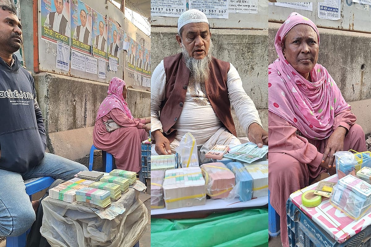 Vendors sell new and old currency notes in front of Bangladesh Bank in Motijheel, Dhaka, on 4 December 2025. Prothom Alo