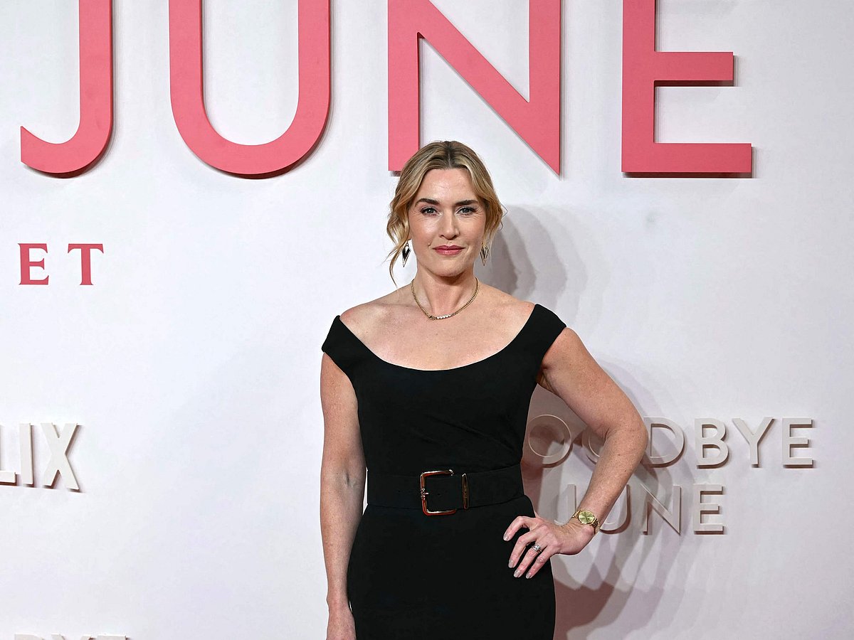 British actress Kate Winslet poses on the red carpet upon arrival to attend the world premiere of the film "Goodbye June", the directorial debut of British actress Kate Winslet, in central London on 3 December, 2025.