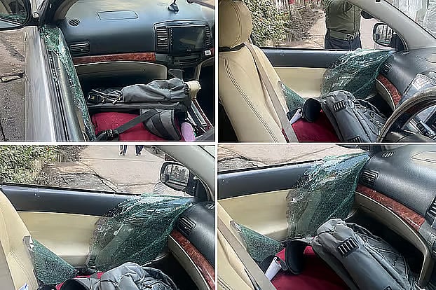 Photo shows the vandalised car.