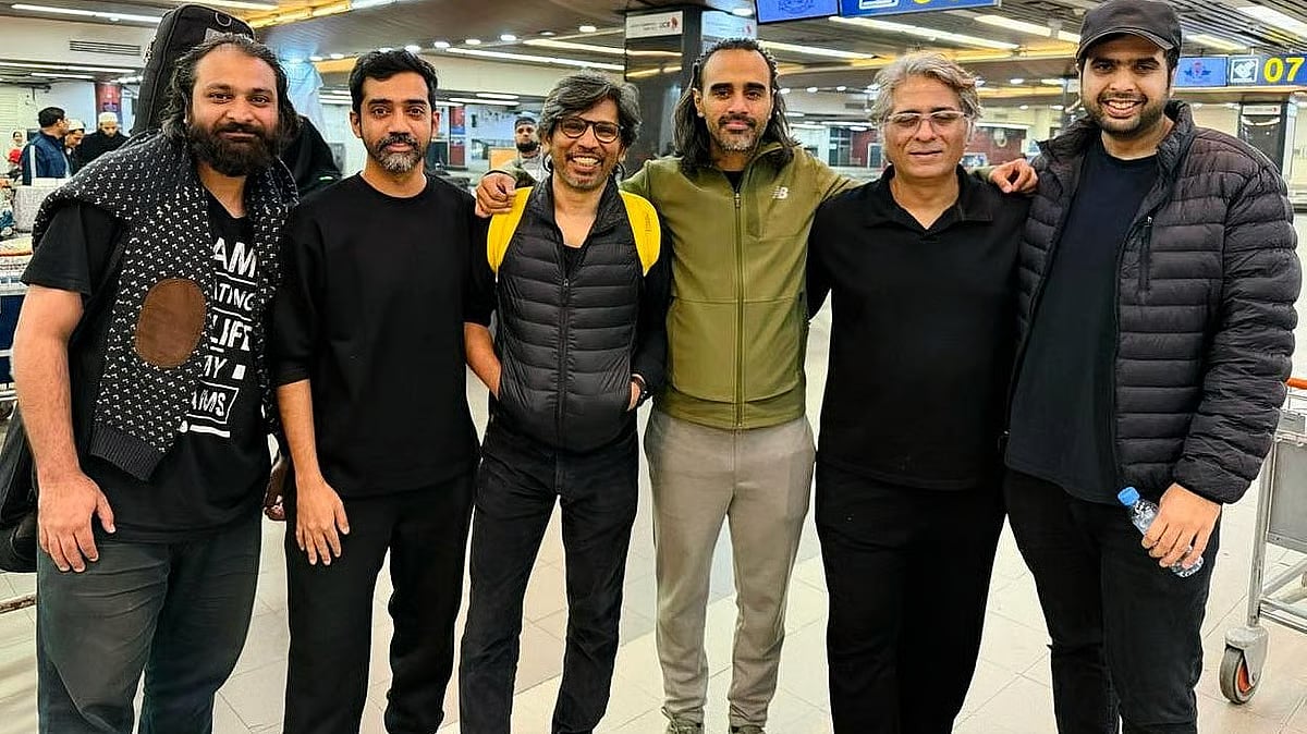 Members of Pakistani band 'Kaavish' at Hazrat Shahjalaj International Airport, Dhaka.