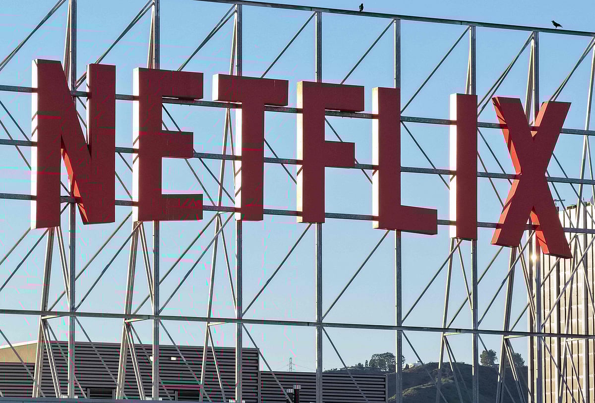 In an aerial view, the Netflix logo is displayed above Netflix corporate offices on 5 December, 2025 in Los Angeles, California.