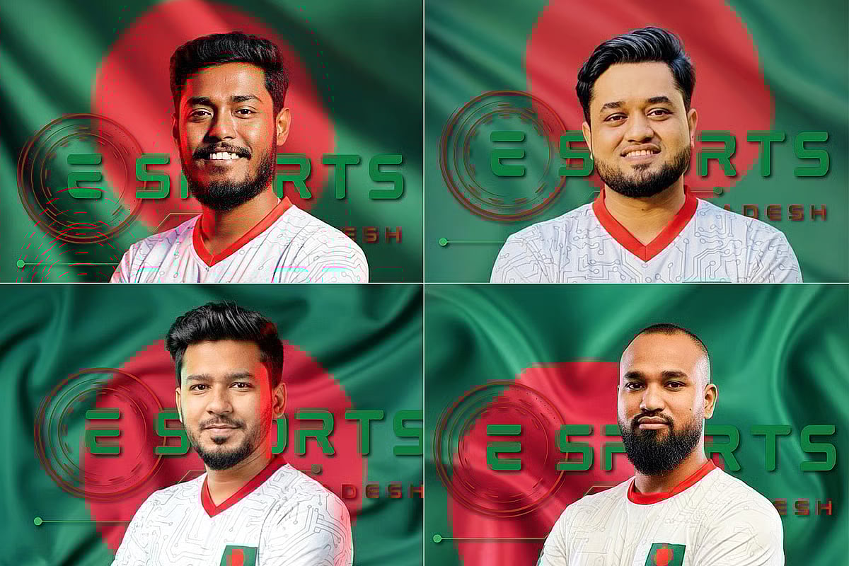 Four competitors from Bangladesh will take part in the World Cyber Games. Md Saikat Islam (top left) and Md Tanvir Ahmed, and Nayan Hossain (bottom left) and Md Raihan.