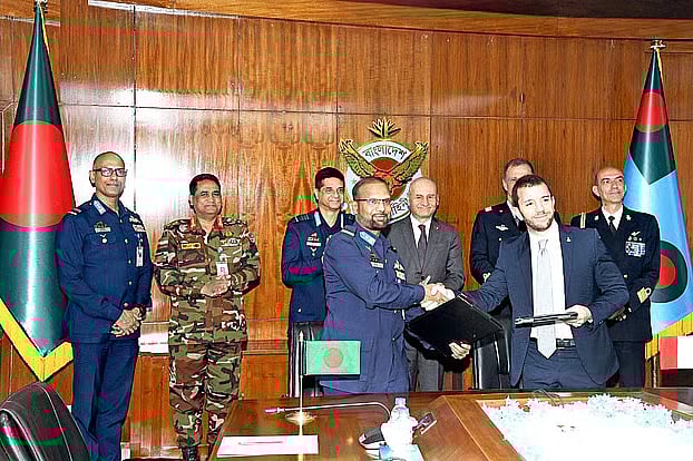 The Bangladesh Air Force has signed a Letter of Intent (LOI) with the Italian defence equipment manufacturer Leonardo S.p.A. to purchase Eurofighter Typhoon fighter jets from Italy. The LOI was signed today, Tuesday, at the Air Force Headquarters in Dhaka.
