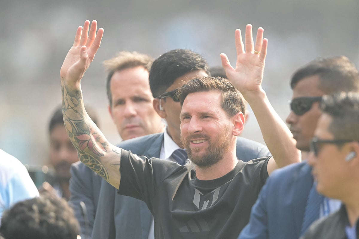 Inter Miami's Argentine forward #10 Lionel Messi arrives at the Salt Lake Stadium in Kolkata on 13 December, 2025.