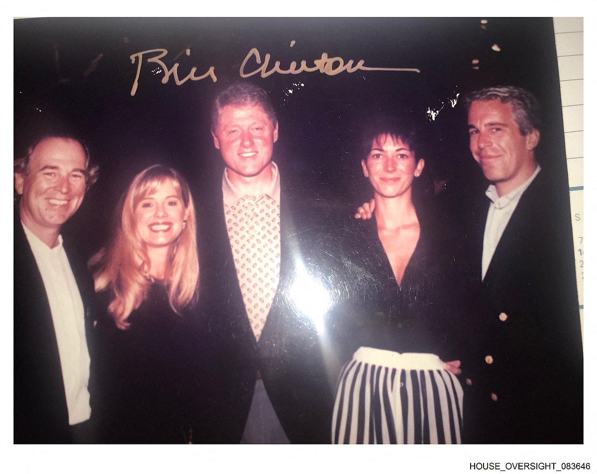 This undated photo from the personal collection of Jeffrey Epstein provided by the Democrats on the House Oversight Committee on 12 December 2025, shows former President Bill Clinton (C) posing with Epstein (R) and Ghislaine Maxwell (2nd-R)
