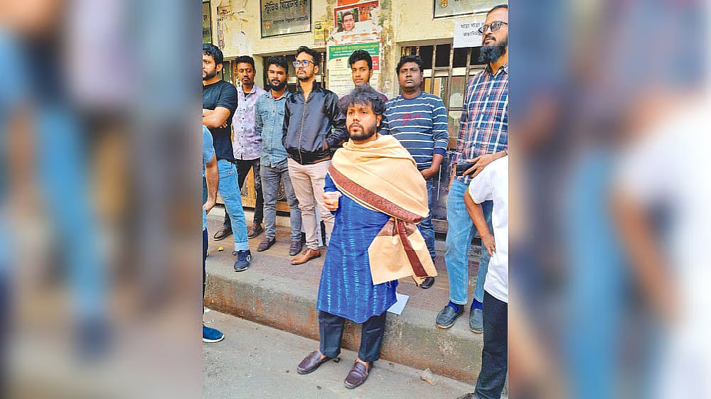 Three suspects in the shooting of Sharif Osman Hadi are seen with him in a rally. (From left) Alamgir Sheikh, Rubel and Faisal Karim (wearing black jacket)