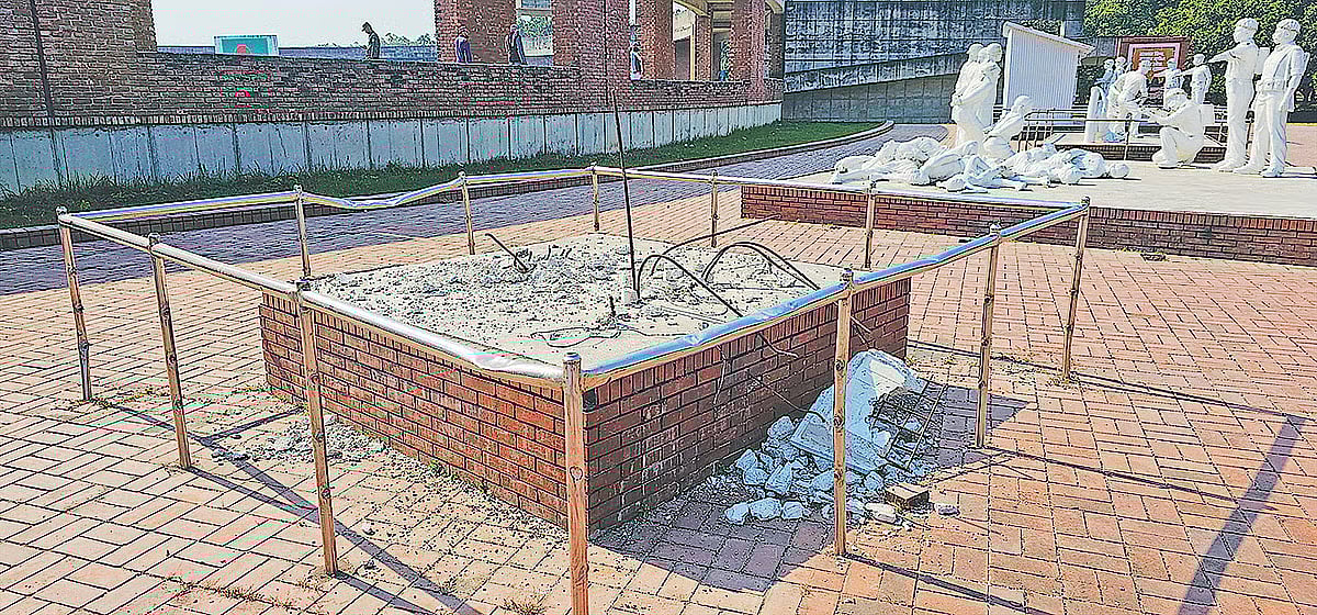 Inside Meherpur’s Mujibnagar Memorial Complex stood a sculpture of Bangabandhu. It was demolished on 5 August 2024. The photograph was taken on 14 December 2025.