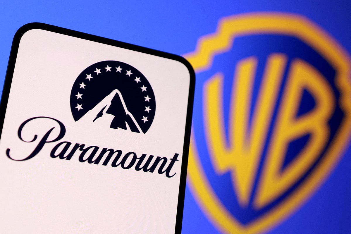 Paramount and Warner Bros logos are seen in this illustration taken on 8 December 2025.