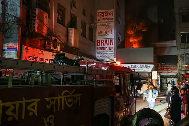 A fire was set at the Udichi Shilpi Goshthi office on Topkhana Road in the capital on Friday night.