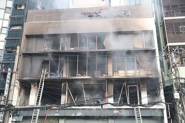 During an attack on Prothom Alo office in Karwan Bazar, Dhaka, on Friday, the premises were set on fire and vandalised.