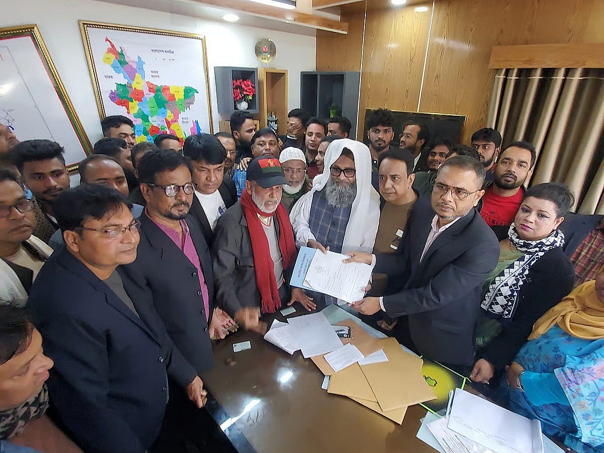Nomination papers being collected on behalf of BNP Chairperson Begum Khaleda Zia for the Bogura-7 constituency at the district election office on 21 December 2025.
