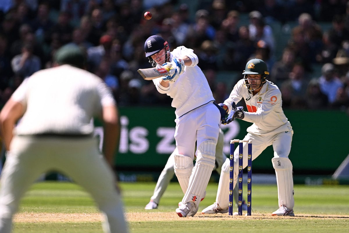 England batsman Harry Brook (C) attacks the bowling the first day of the fourth Ashes cricket Test match between Australia and England at the Melbourne Cricket Ground (MCG) in Melbourne on 26 December, 2025.