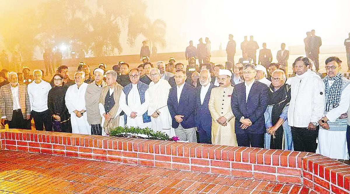 BNP Acting Chairman Tarique Rahman pays tribute to the martyrs of the Liberation War by placing wreaths at the National Martyrs’ Memorial Savar, Dhaka on 26 December 2025. At the time, he observed one minute of silence along with party leaders.