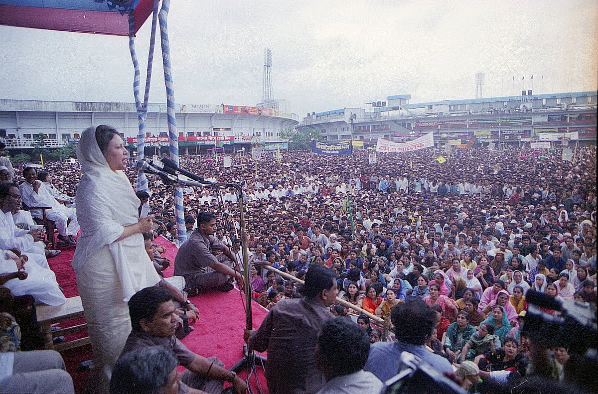 BNP chairperson Khaleda Zia at a rally in Dhaka.