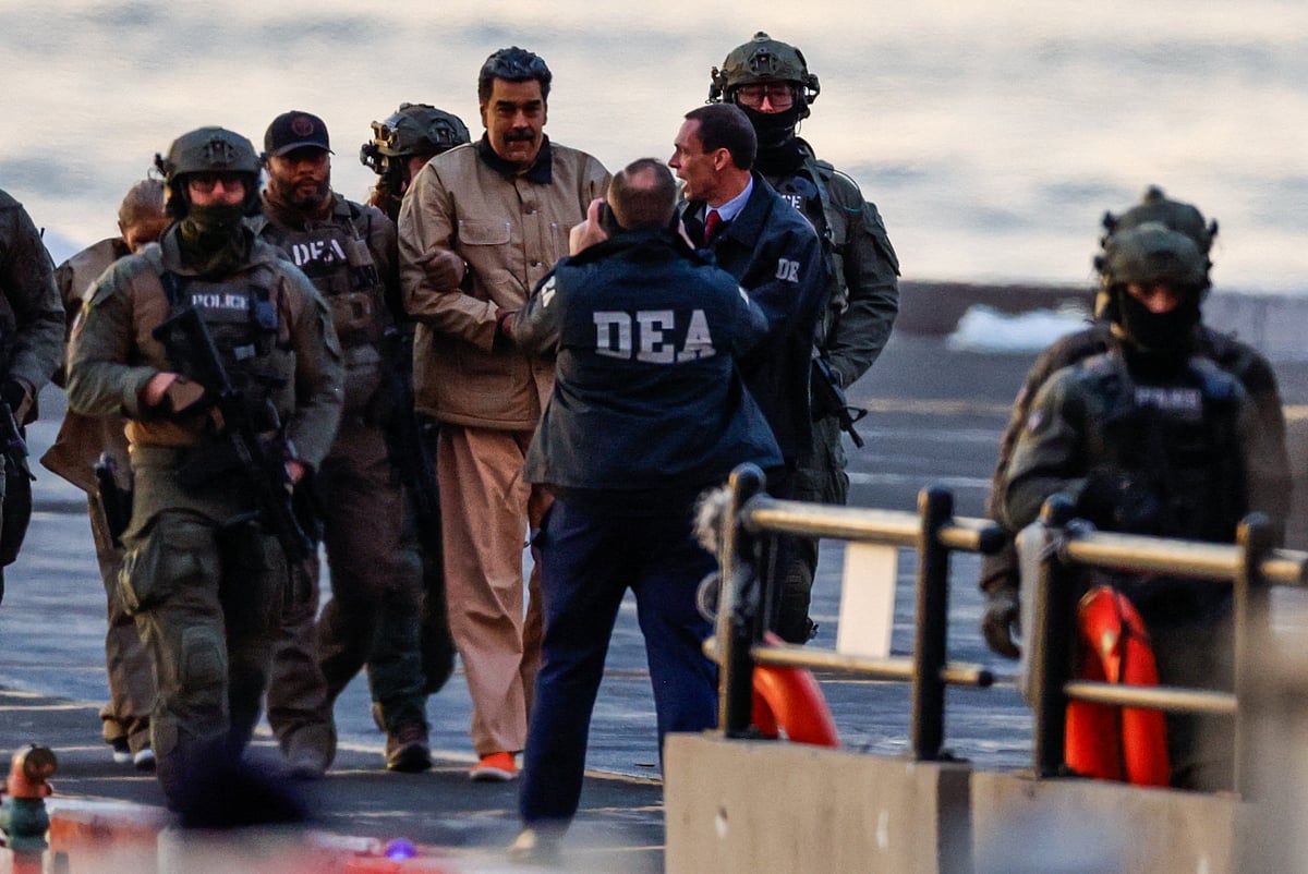 Captured Venezuelan president Nicolas Maduro arrives at the Downtown Manhattan Heliport, as he heads towards the Daniel Patrick Manhattan United States Courthouse for an initial appearance to face US federal charges including narco-terrorism, conspiracy, drug trafficking, money laundering and others in New York City, US, on 5 January 2026