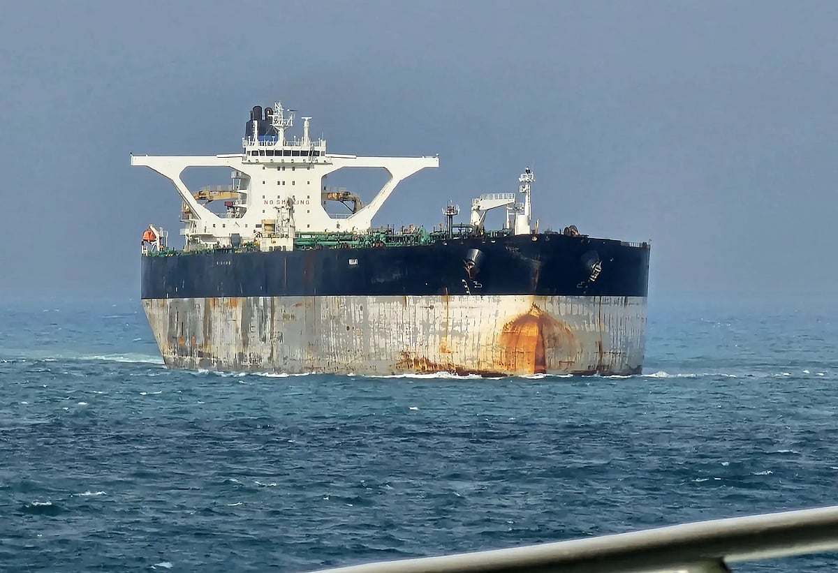 Oil tanker Marinera, foremrly known as Bella 1 photographerd at sea in the Singapore Strait on 18 March 2025.