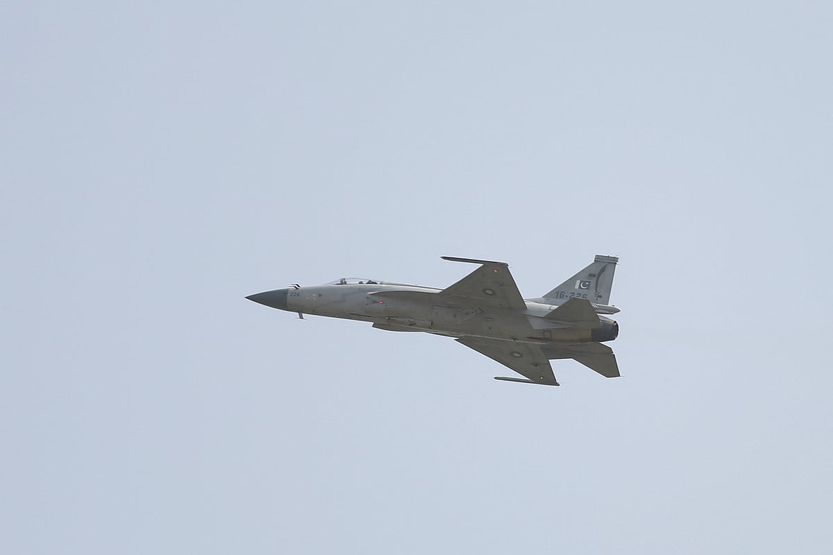 Pakistan Air Force (PAF) JF-17 Thunder fighter jet performs during the Pakistan Day military parade in Islamabad, Pakistan, 23 March 2022.