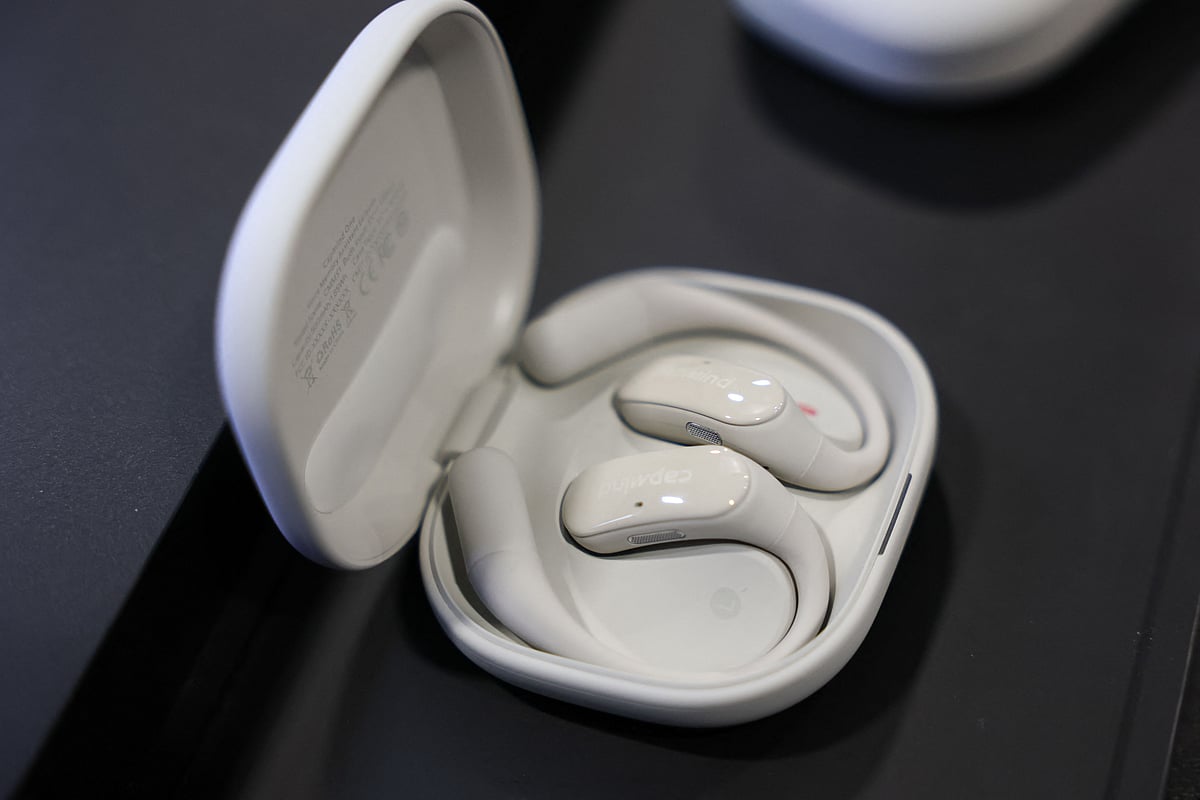 The Capmind voice memory assistant earbuds are displayed during CES Unveiled ahead of the Consumer Electronics Show (CES) in Las Vegas, Nevada on 4 January, 2026.