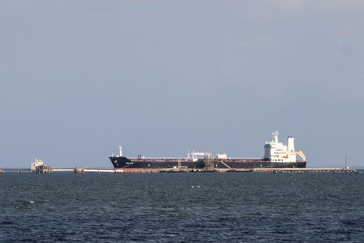A crude oil tanker is pictured docking in the Maracaibo Lake in Maracaibo, Venezuela, on 8 January 2026