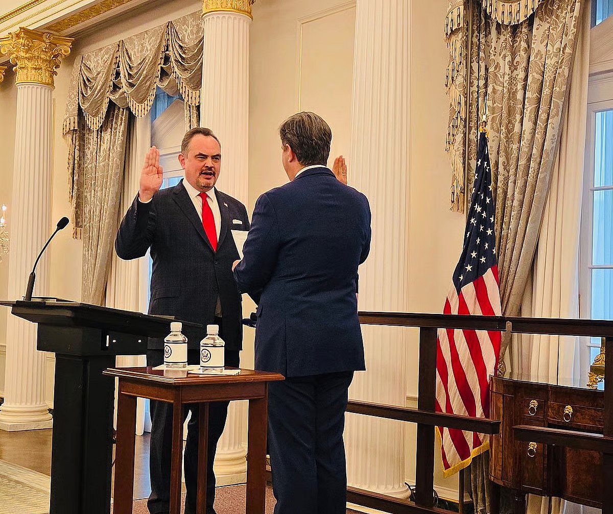 Brent Christensen, the new United States Ambassador to Bangladesh, takes the oath at the US Department of State in Washington.