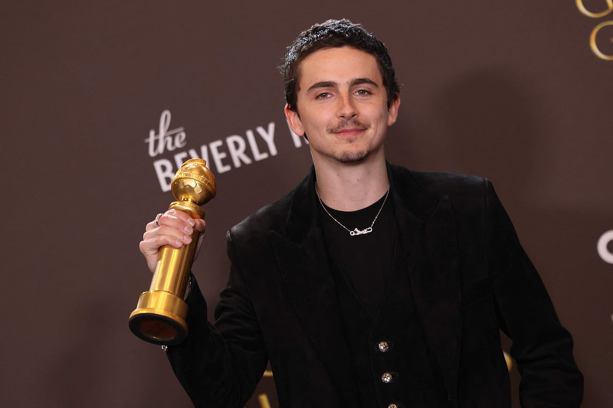 French-US actor Timothee Chalamet poses in the press room with the Best Actor in a Motion Picture – Musical or Comedy for "Marty Supreme" during the 83rd annual Golden Globe Awards at the Beverly Hilton hotel in Beverly Hills, California, on 11 January, 2026.