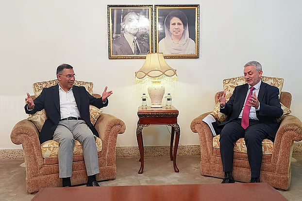 European Union (EU) Ambassador to Dhaka Michael Miller in a meeting with BNP Chairman Tarique Rahman on Monday evening.
