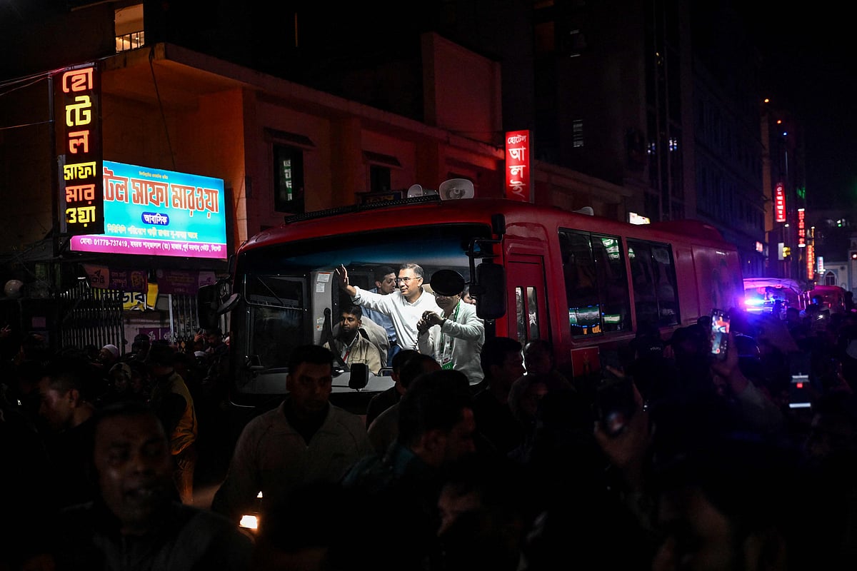 BNP chairman Tarique Rahman waves to supporters from a vehicle after visiting the shrine of Sufi saint Hazrat Shahjalal in Sylhet on 21 January 2026, as part of the official launch of his election campaign