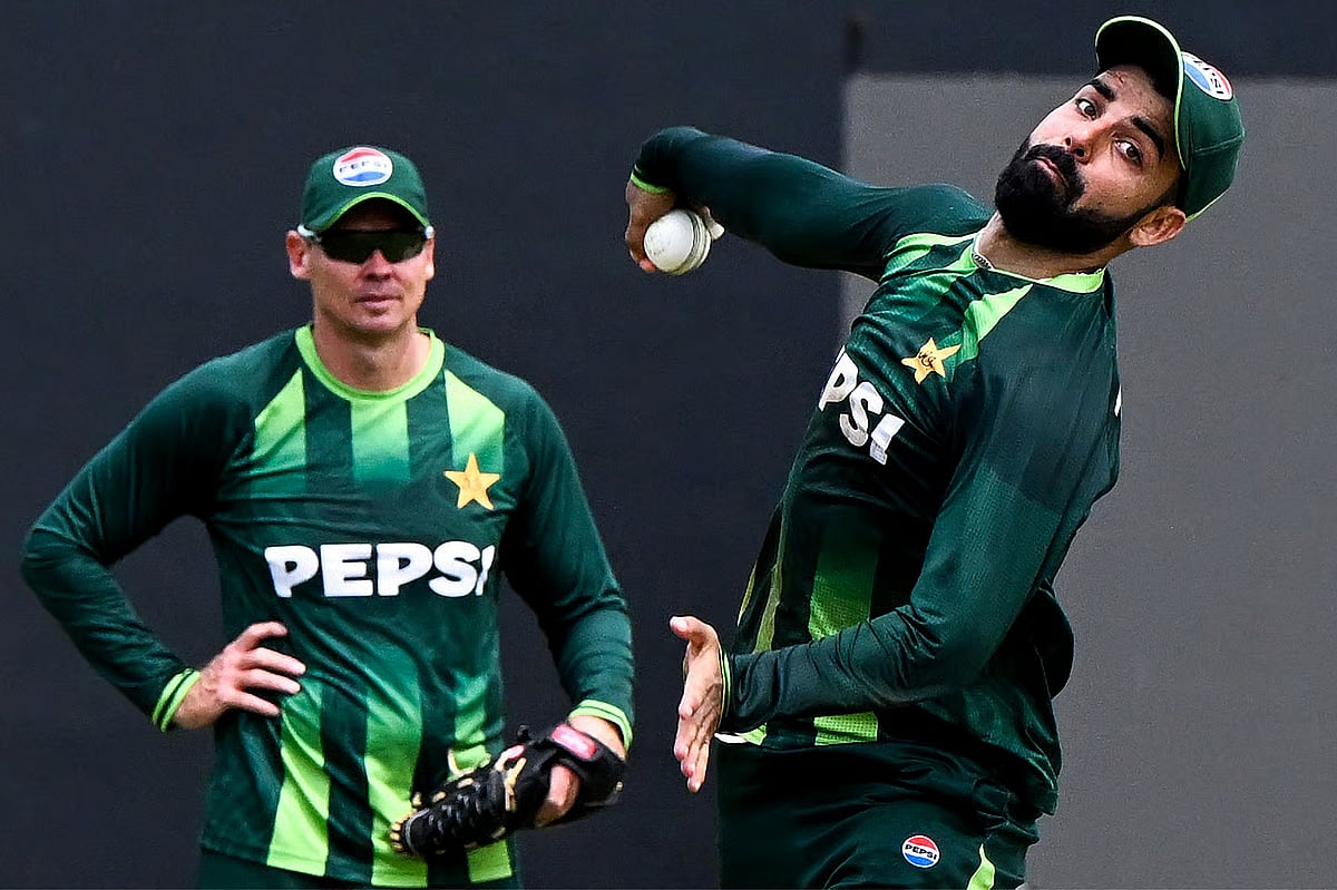 A Pakistani player during a training session ahead of their match against the Netherlands.