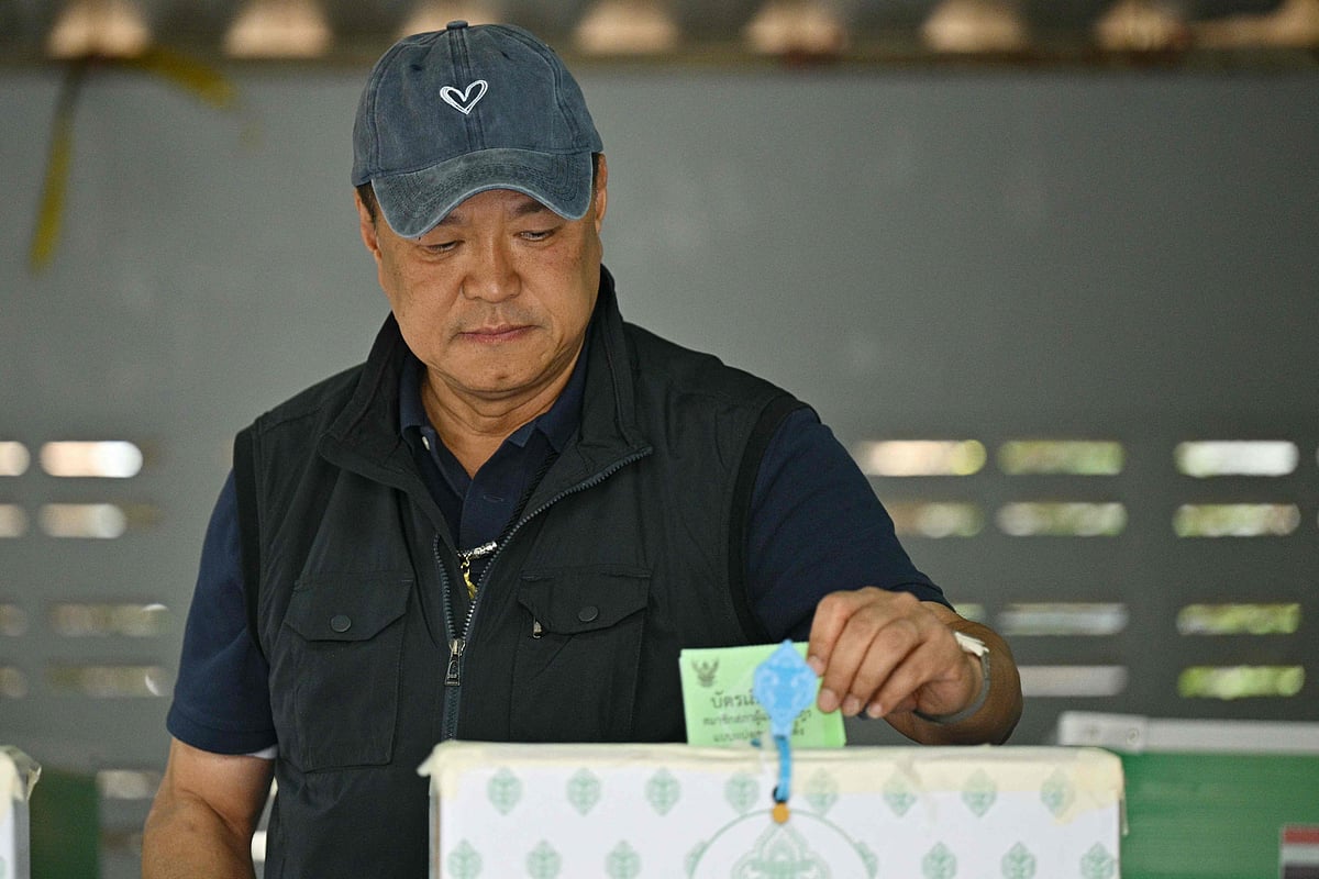 Thailand's prime minister and Bhumjaithai party leader Anutin Charnvirakul casts his ballot in Thailand's general election at a polling station in Buriram province on 8 February, 2026.