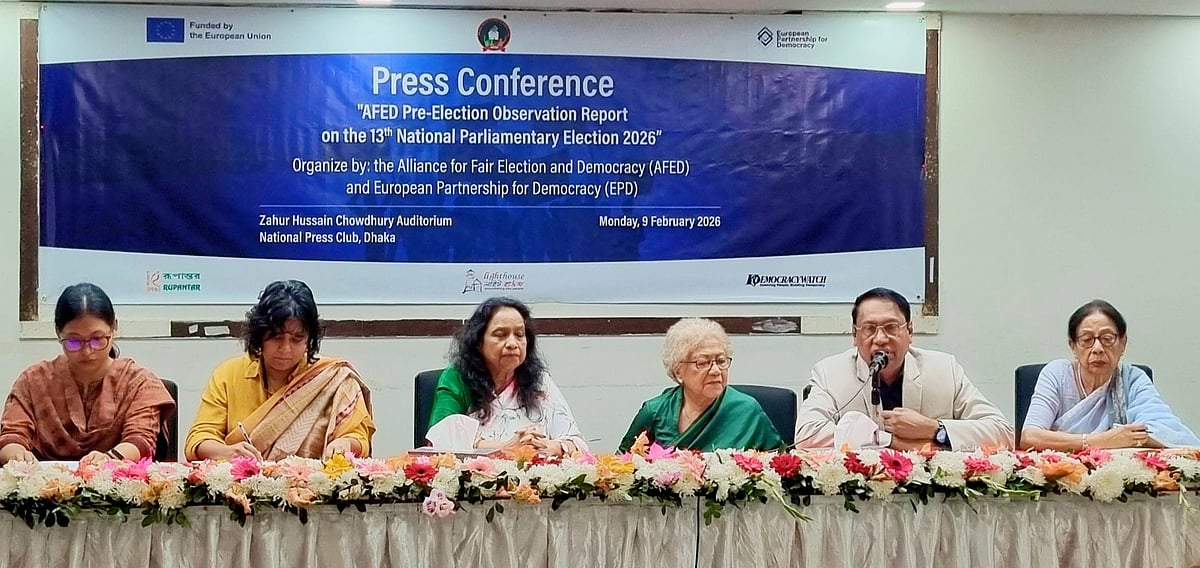 Guests at a press conference to present AFED’s pre-election statement and main findings of the assessment of the overall environment and electoral campaign ahead of the 13th National Parliamentary Election and the July Charter Referendum.