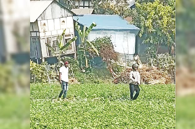 Two people holding firearms during a clash between supporters of the BNP candidate and those of the party’s ‘rebel’ candidate in Munshiganj Sadar. Photo taken Saturday afternoon in Munsikandi village.