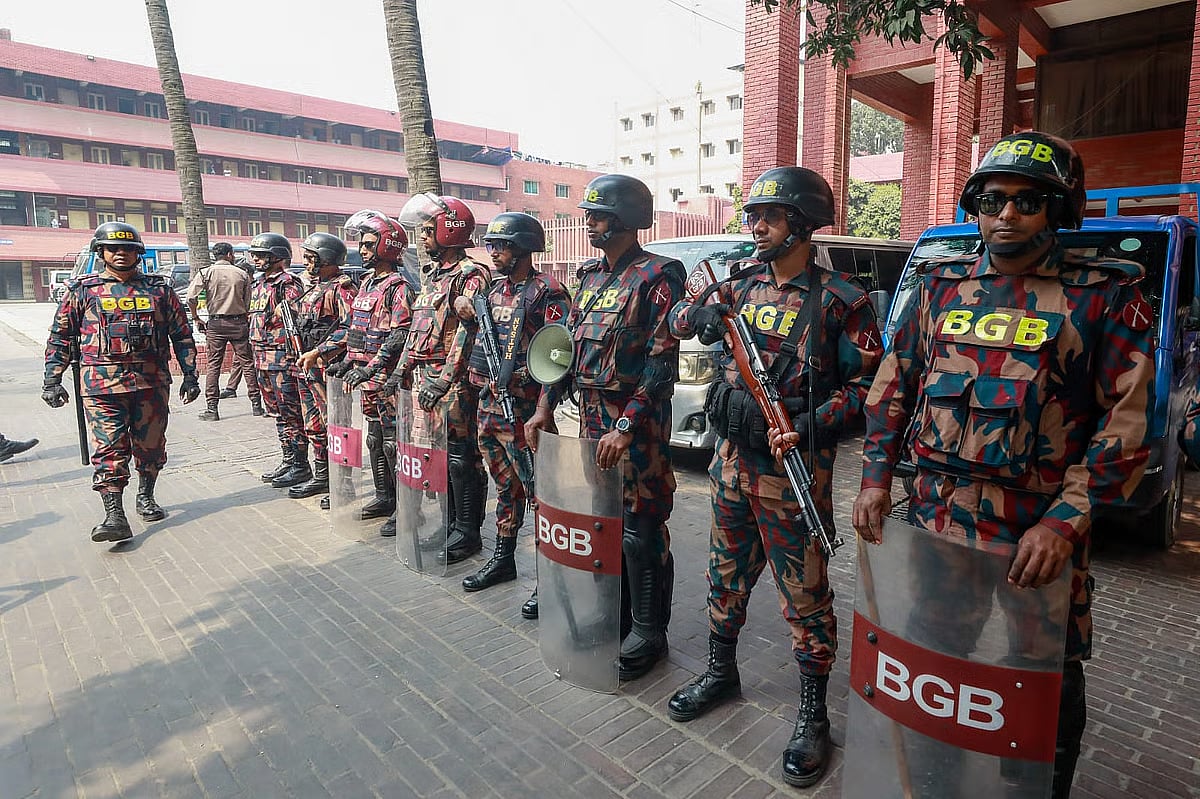 BGB members remain on alert. Photo taken from Khamarbari area in Dhaka on 10 February 2026.