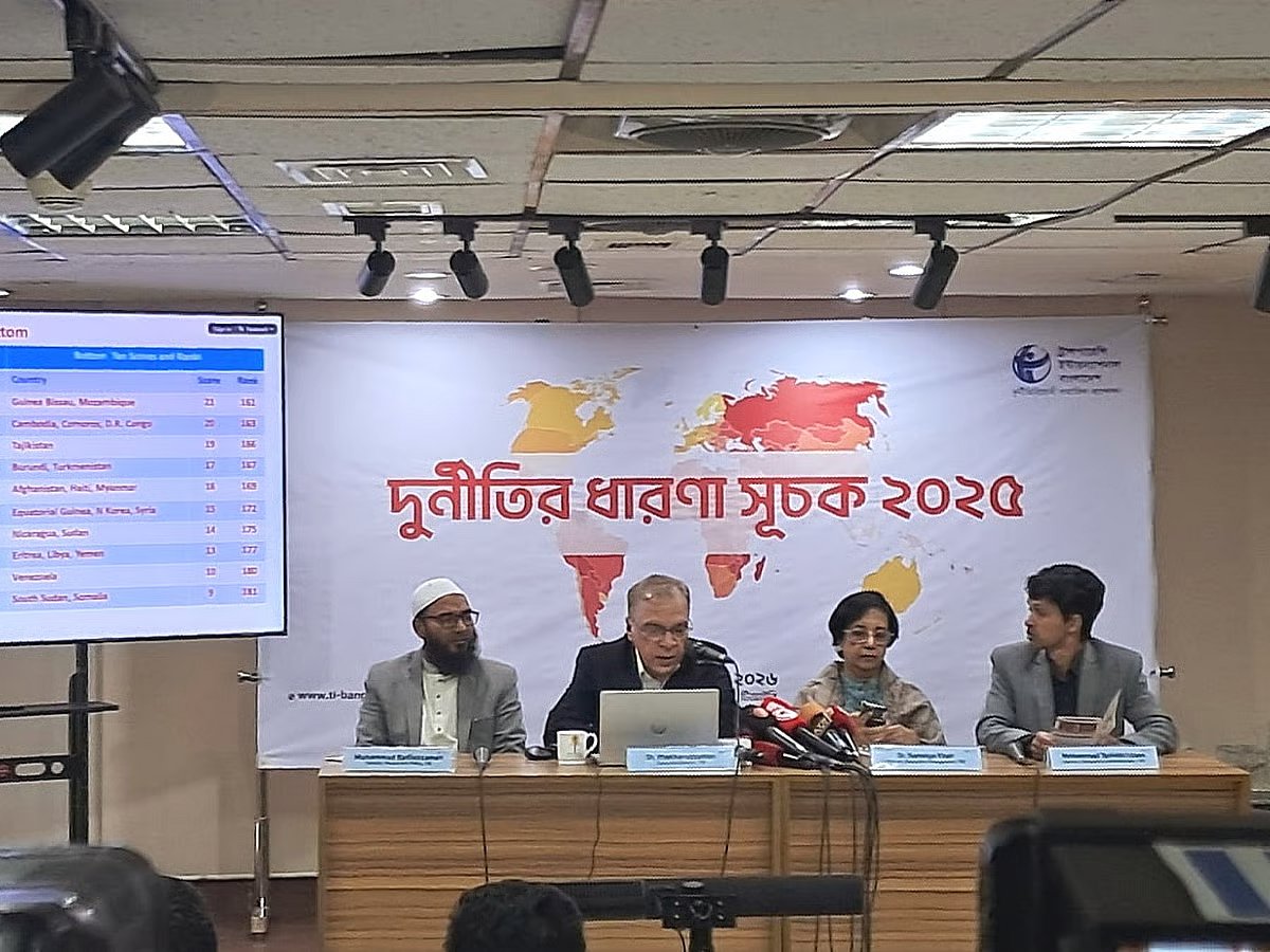 TIB executive director Iftekharuzzaman presents the findings of Corruption Perception Index-2025 by Transparency International, which reflect the prevailing state of corruption in the country.