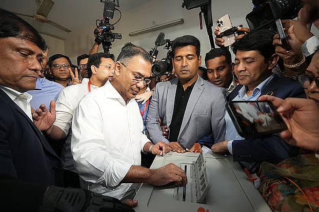 BNP chairman Tarique Rahman cast his vote at the Gulshan Model High School and College centre on Thursday morning.