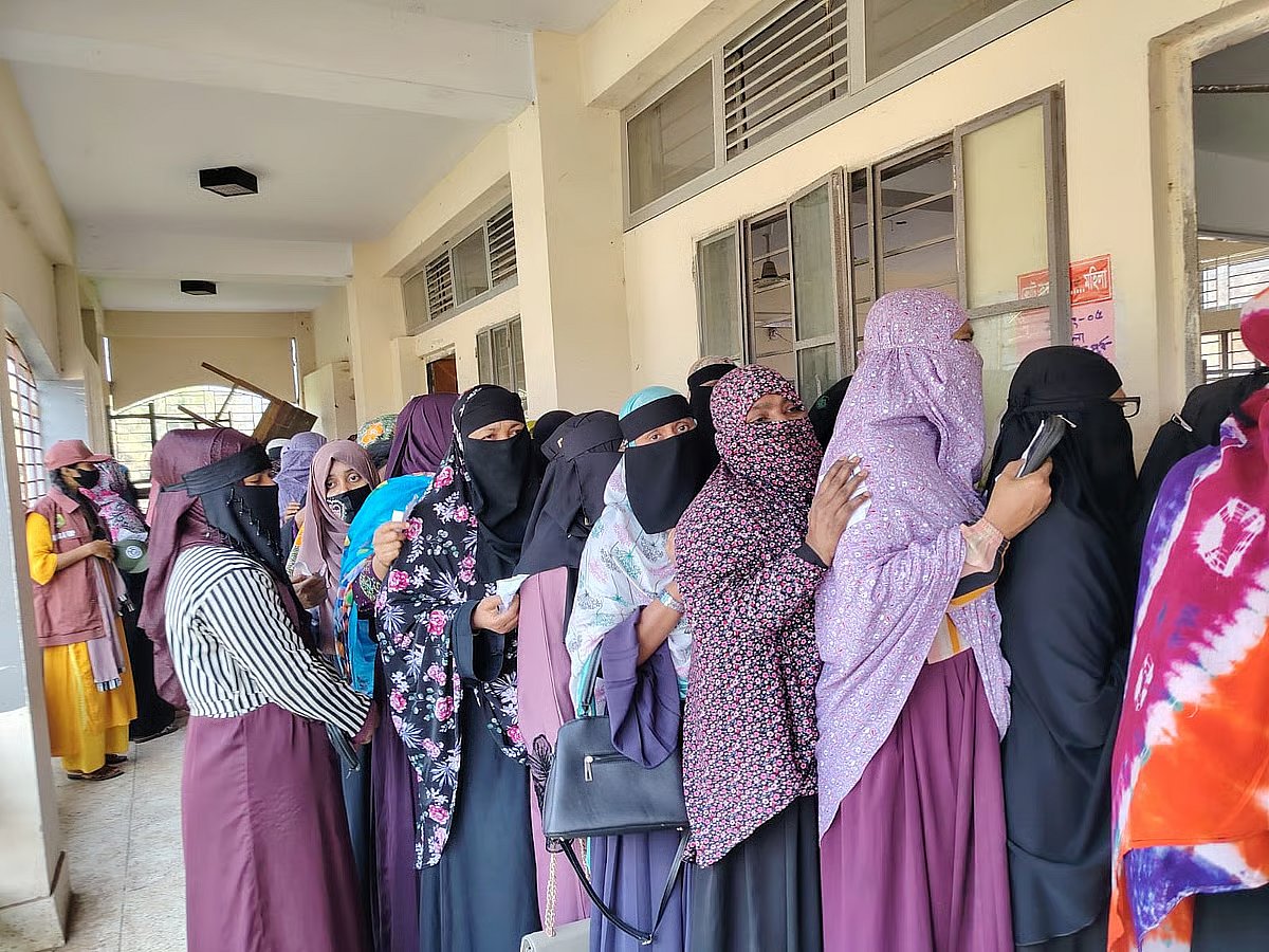 Women voters crowd the polling centre in Rupsha South Union in Chandpur on Thursday Morning
