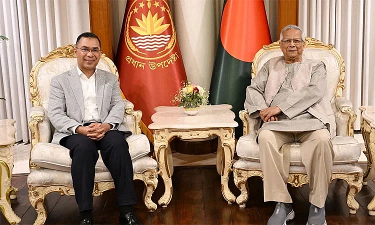 BNP chairman Tarique Rahman and Chief Adviser of the Interim Government professor Muhammad Yunus. 