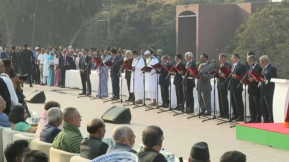 Tarique Rahman along with 25 ministers and 24 state ministers took oath at the South Plaza of the Parliament Building today